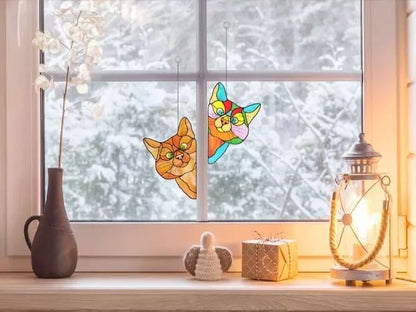 Handmade Stain Cat Suncatcher For Window