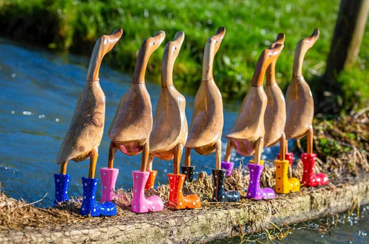 Hand Carved Wellies Duck Family