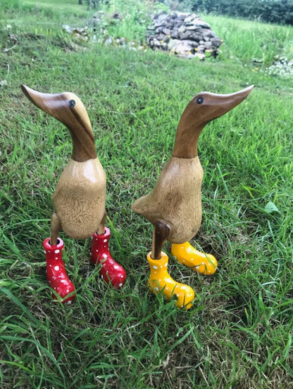 Hand Carved Wellies Duck Family