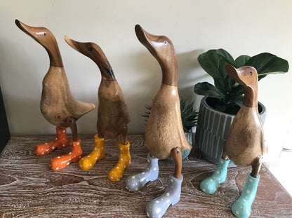 Hand Carved Wellies Duck Family