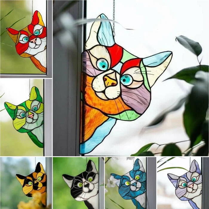 Handmade Stain Cat Suncatcher For Window