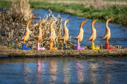 Hand Carved Wellies Duck Family