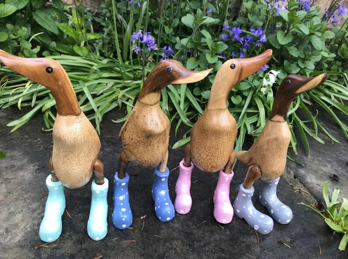 Hand Carved Wellies Duck Family