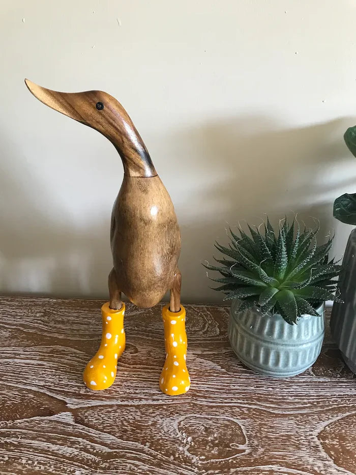 Hand Carved Wellies Duck Family