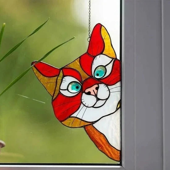 Handmade Stain Cat Suncatcher For Window