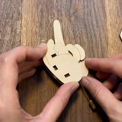 Funny Wooden Finger Brooch