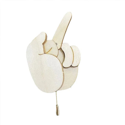 Funny Wooden Finger Brooch