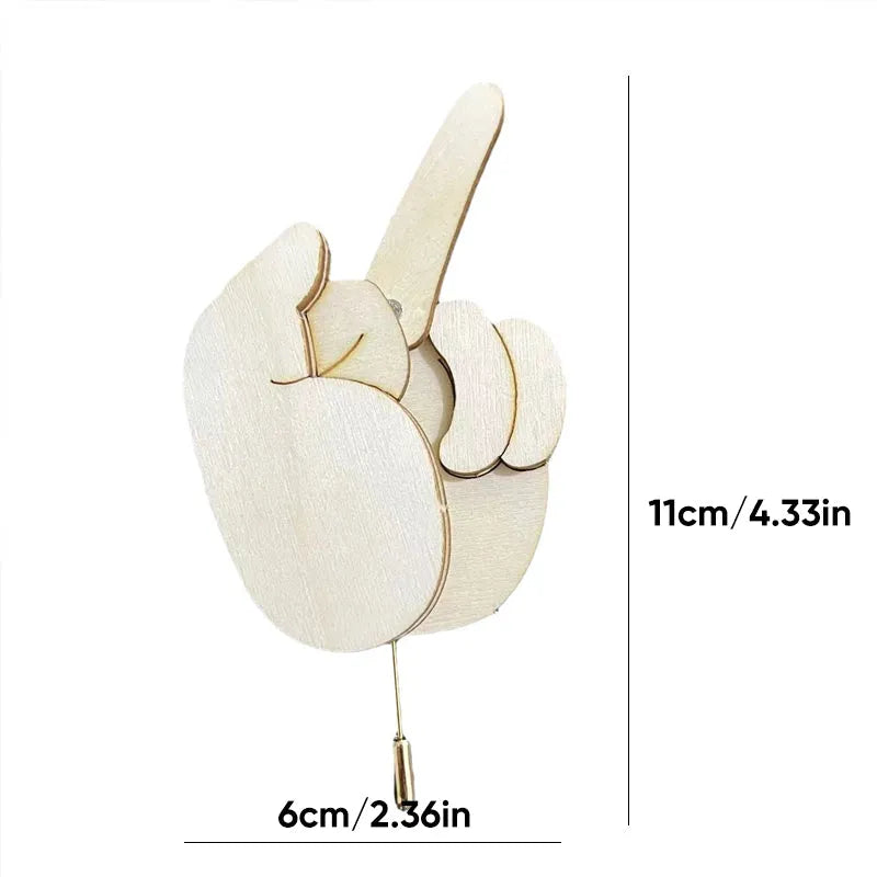 Funny Wooden Finger Brooch